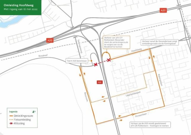 Omleidingsroute afsluiting Hoofdweg Rotterdam